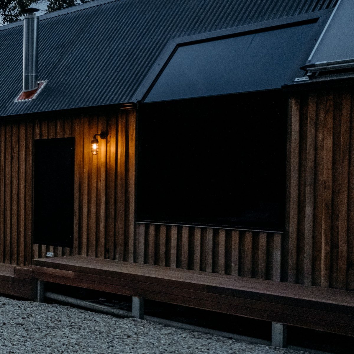 Wall siding, chimney and deck bench detail — Concept Project / Stock Imagery